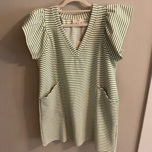 Green & White Stripped Dress - Entro